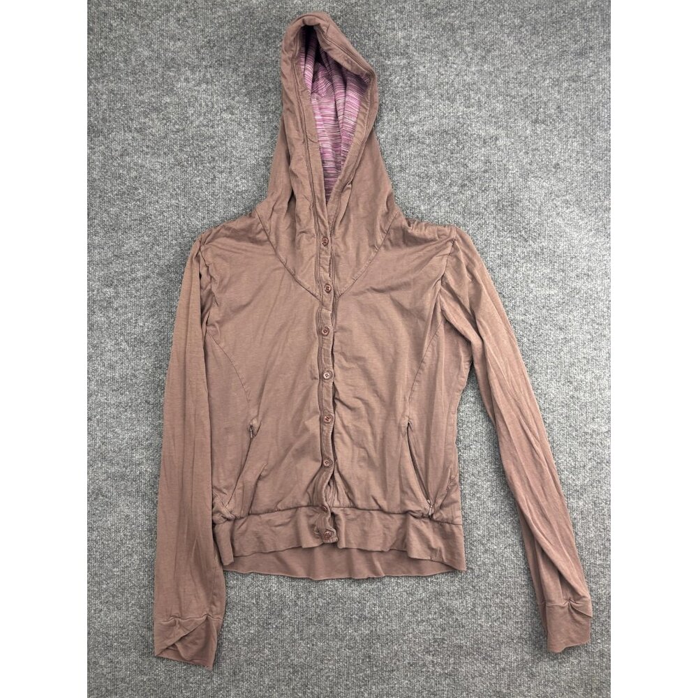 Nau Jacket Womens Small Brown‎ Hooded Organic Cotton Button Zip Pockets Jersey